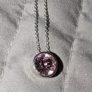 $1 with Bundle ~ Silver Tone Pink Crystal Solitaire Pendant Necklace 5775